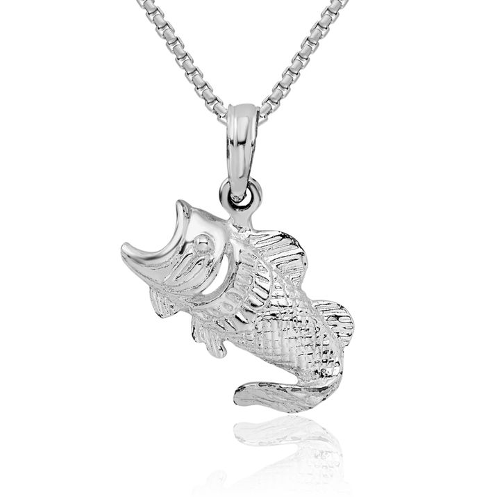 925 Sterling Silver Bass Fish Necklace Chain Pendant Charm