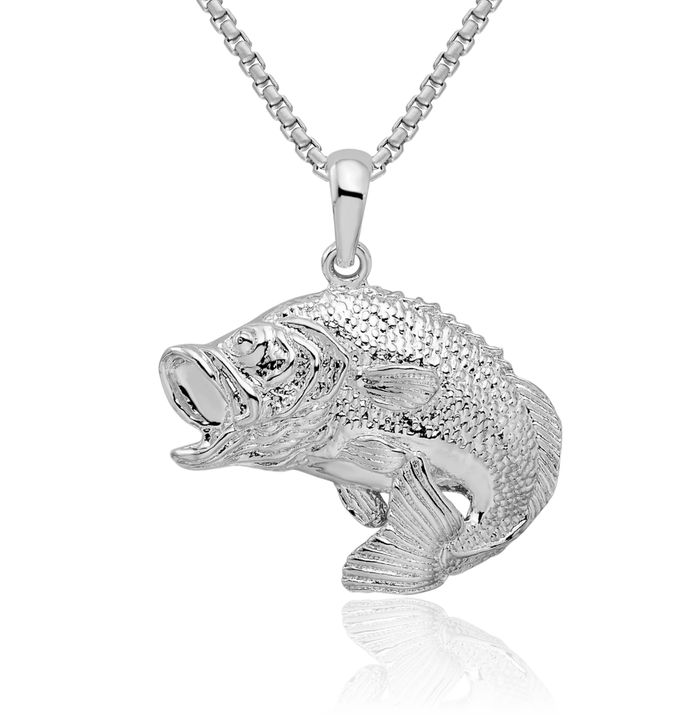 925 Sterling Silver Bass Fish Necklace Chain Pendant Charm