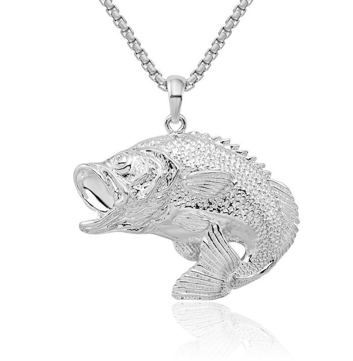 925 Sterling Silver Bass Fish Necklace Chain Pendant Charm