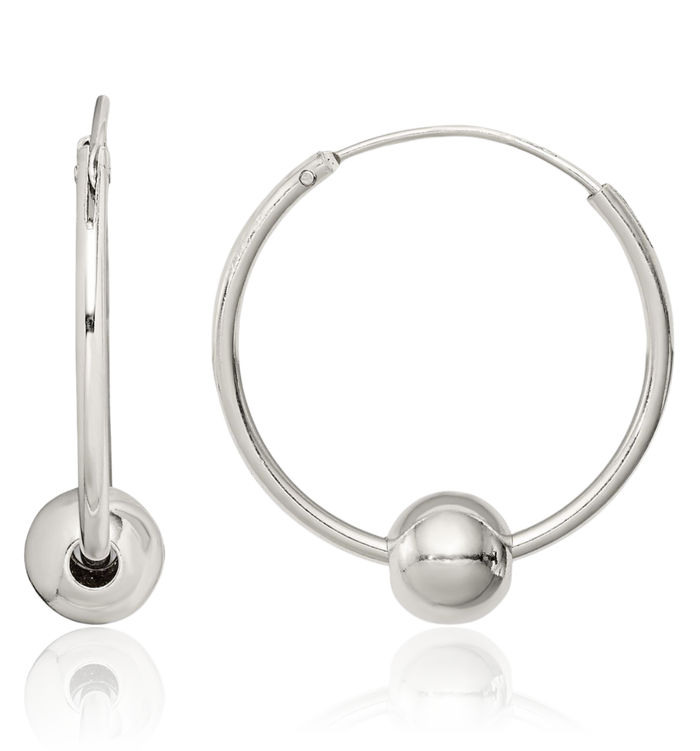 925 Sterling Silver Bead Endless Round Medium Hoop Earrings