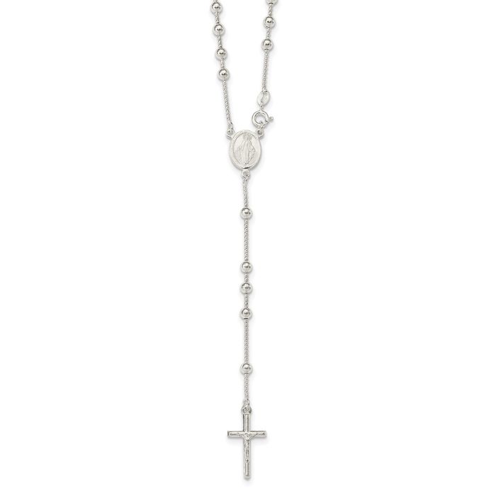 925 Sterling Silver Rosary Bead Necklace Chain