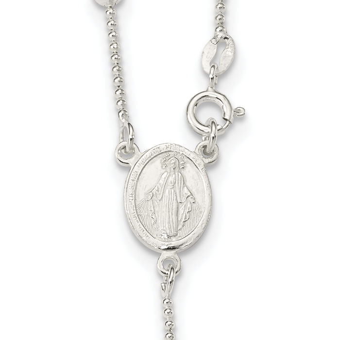 925 Sterling Silver Rosary Bead Necklace Chain