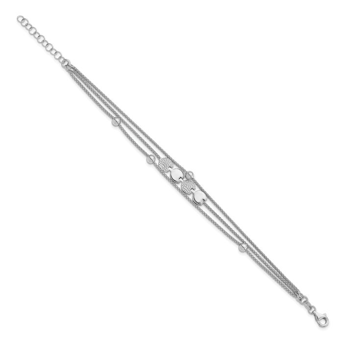 925 Sterling Silver Beaded Ball 3 Strand Chain Bracelet
