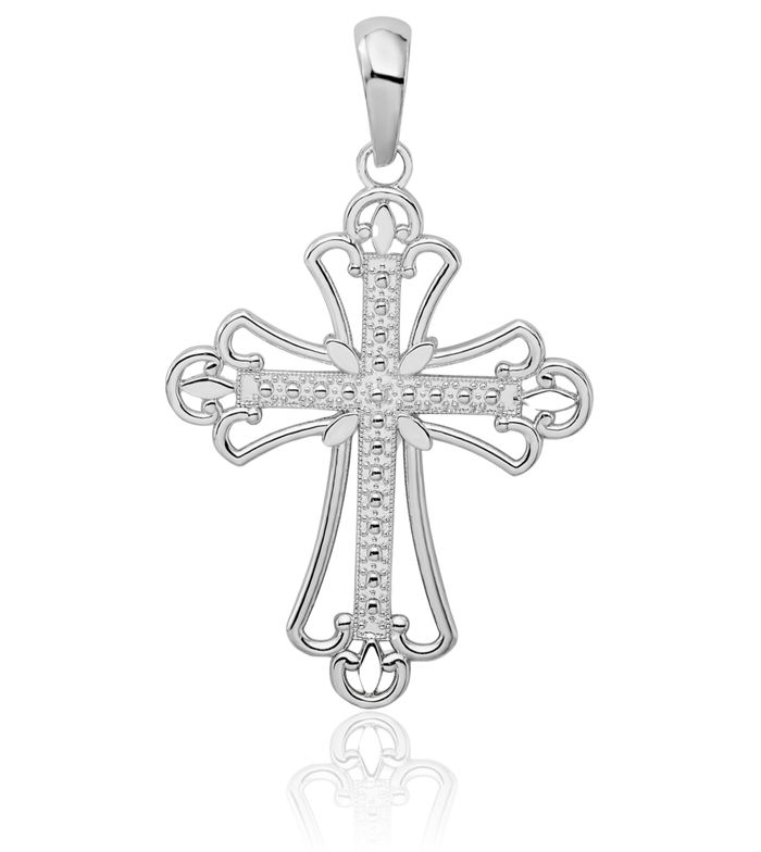 925 Sterling Silver Beaded French Fleur De Lis Lily Flower Holy Cross Necklace Religious Chain Pendant Jesus Christ Charm