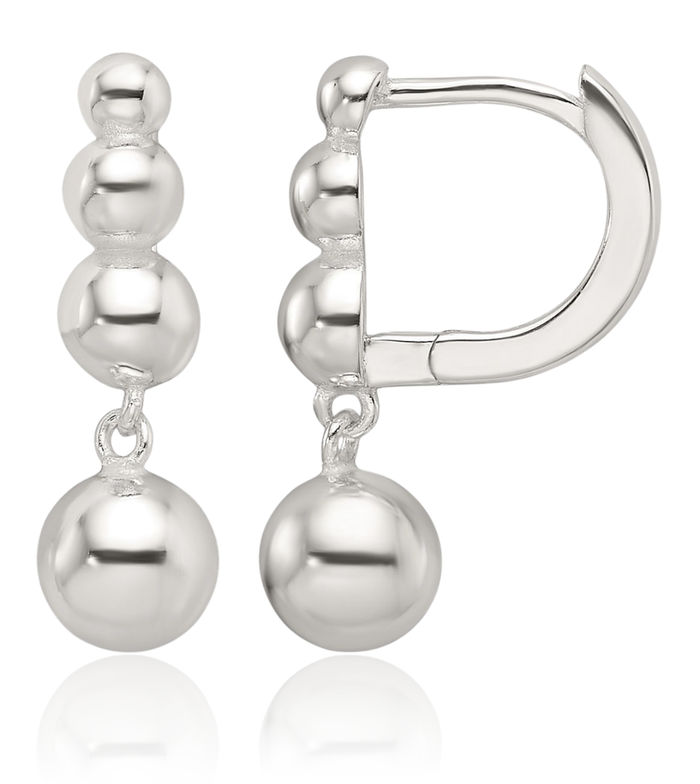 925 Sterling Silver Beaded Huggie Medium Hoop Drop Dangle Earrings