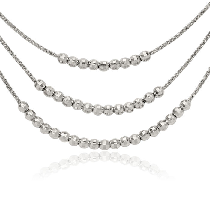 925 Sterling Silver Beaded Multi Layering Chain Necklace