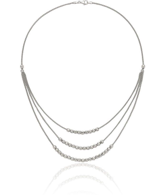 925 Sterling Silver Beaded Multi Layering Chain Necklace