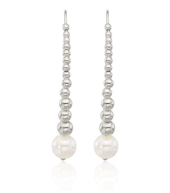 925 Sterling Silver Beaded Pearl Threader Drop Dangle Earrings