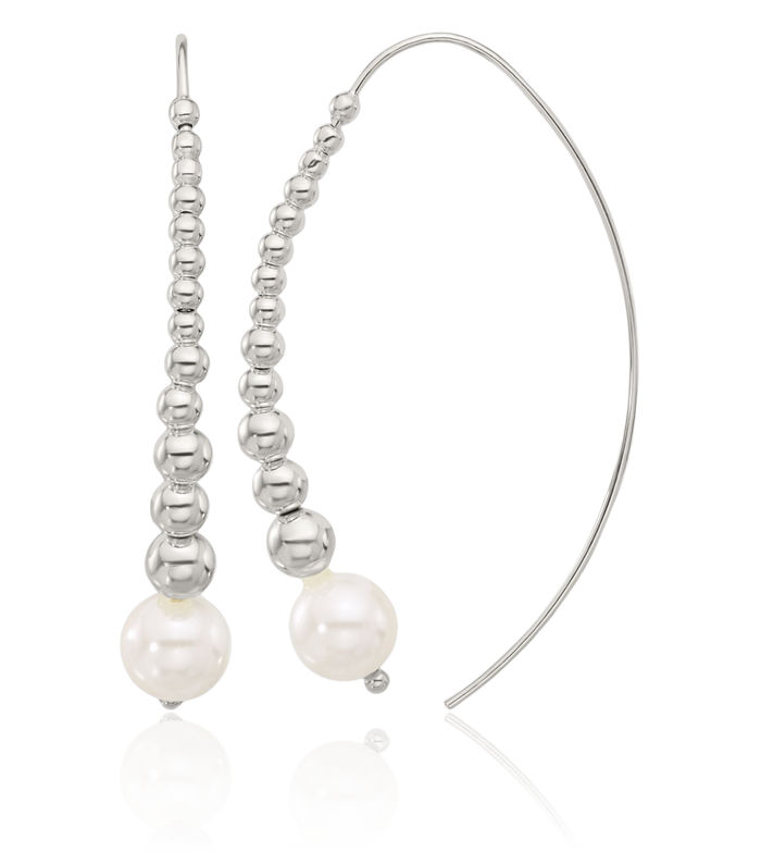 925 Sterling Silver Beaded Pearl Threader Drop Dangle Earrings