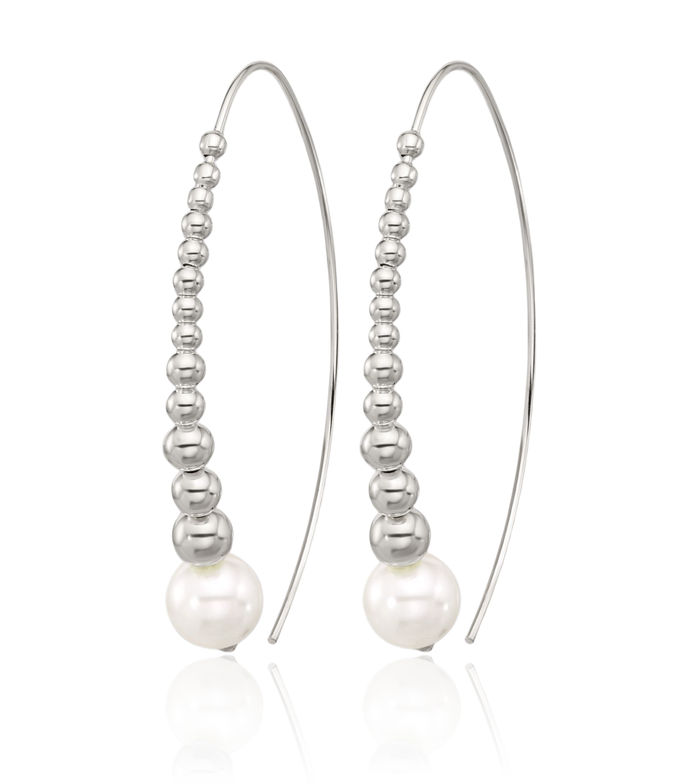 925 Sterling Silver Beaded Pearl Threader Drop Dangle Earrings