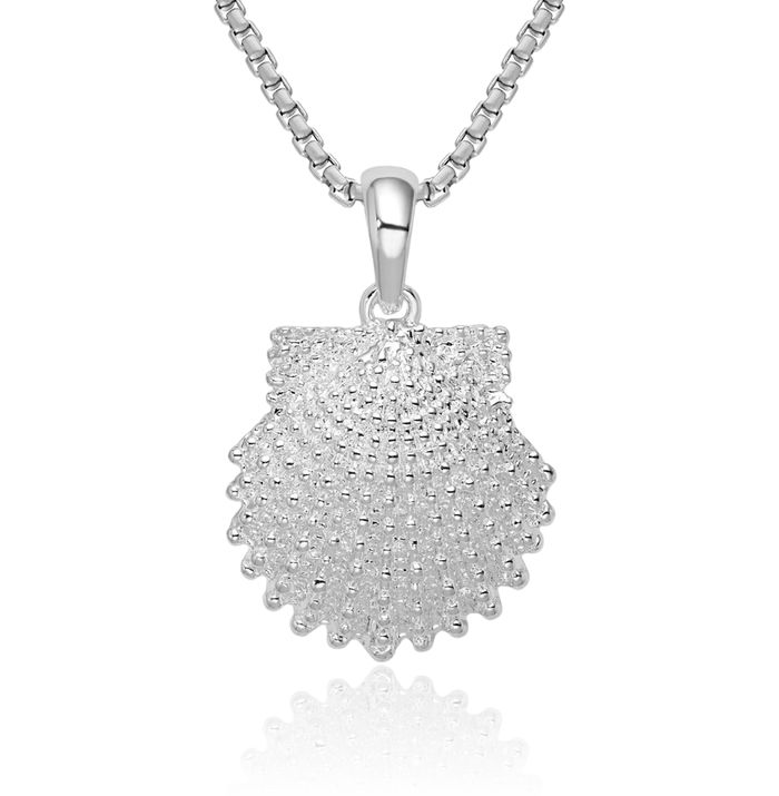 925 Sterling Silver Beaded Scallop Shell Necklace Chain Pendant Charm