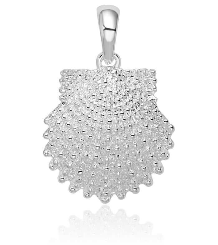 925 Sterling Silver Beaded Scallop Shell Necklace Chain Pendant Charm