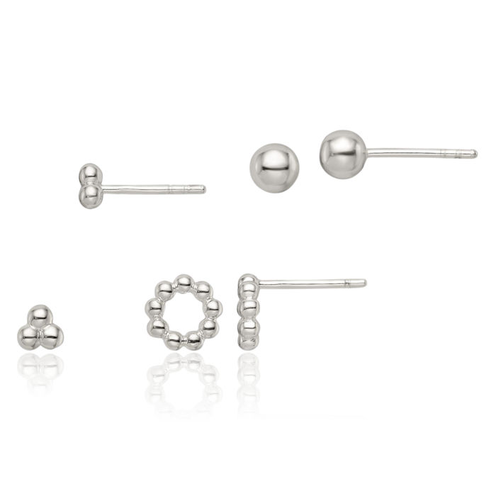 925 Sterling Silver Beaded Stud Earrings Set