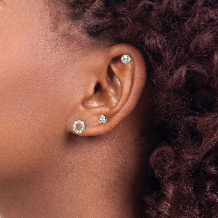 925 Sterling Silver Beaded Stud Earrings Set