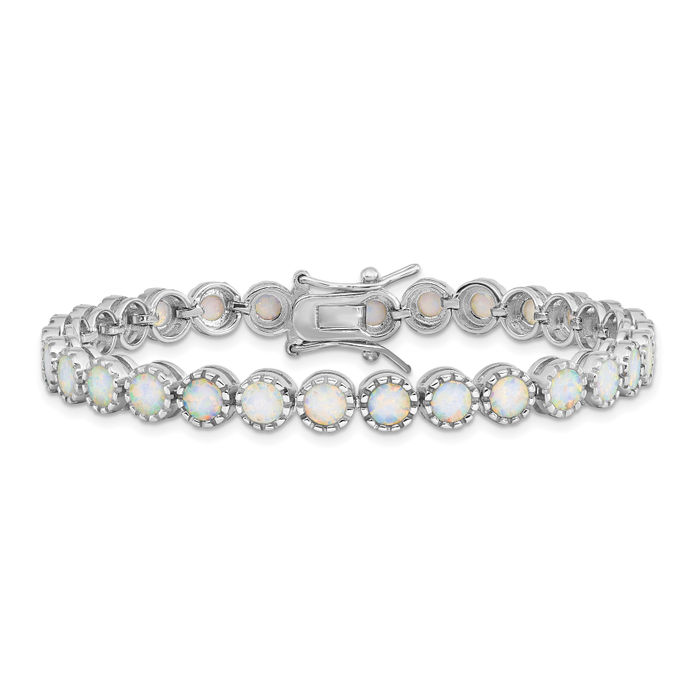 925 Sterling Silver Ball White Lab Opal Tennis Bracelet - Picture 8 of 12