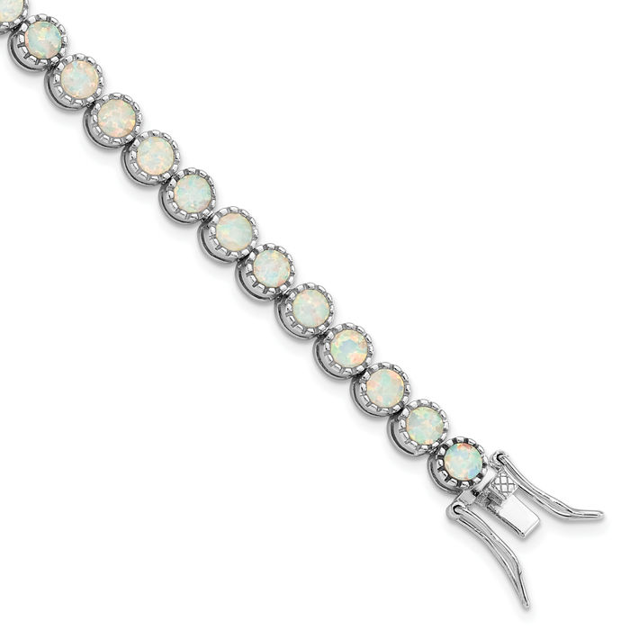 925 Sterling Silver Ball White Lab Opal Tennis Bracelet - Picture 10 of 12