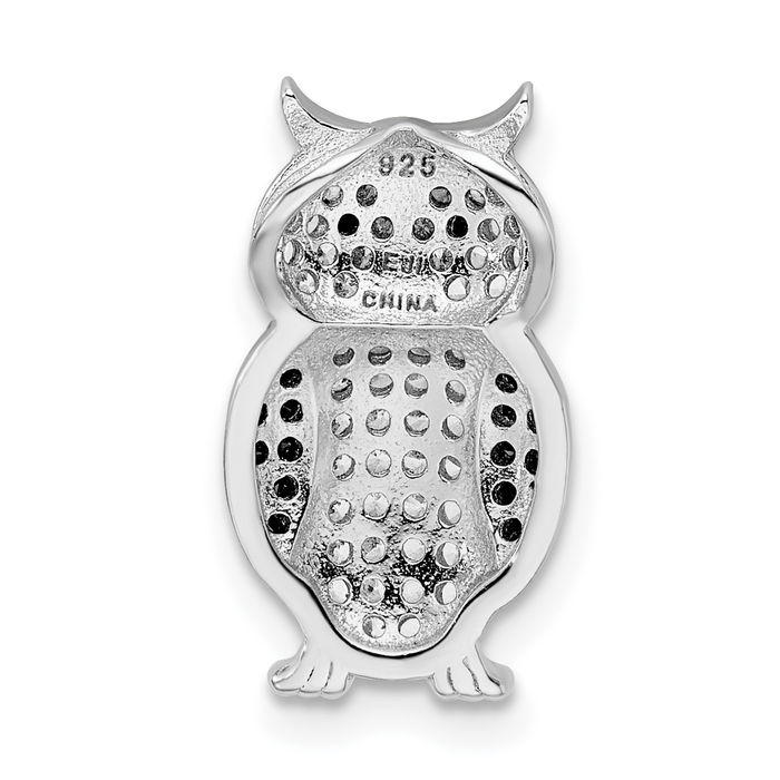 925 Sterling Silver Black White Cubic Zirconia CZ Owl Symbol of Wisdom Bird Slide Chain Necklace Pendant Charm