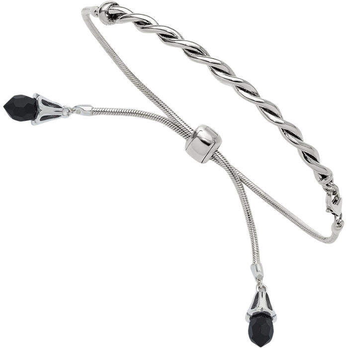 925 Sterling Silver Vintage Black Rhinestone Crystals Adjustable Wrap Bracelet