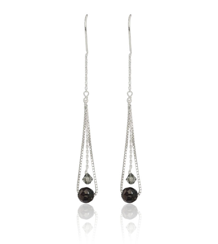 925 Sterling Silver Black Crystals Threader Dangle Earrings