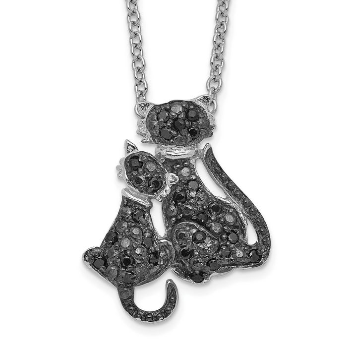 925 Sterling Silver Black Cubic Zirconia CZ Cats Necklace Chain