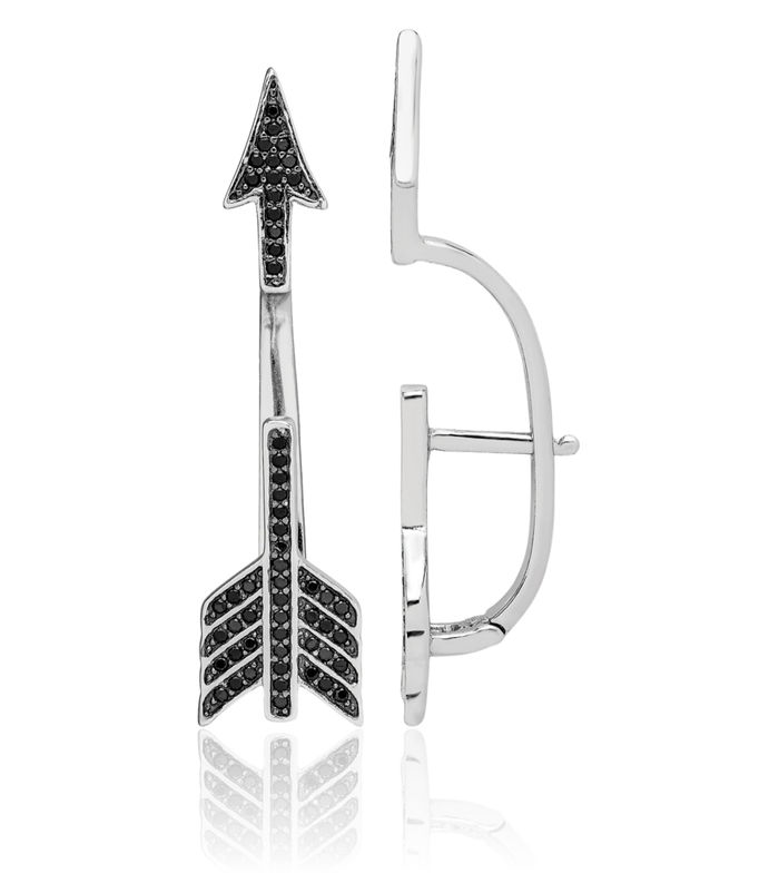 925 Sterling Silver Black Cubic Zirconia CZ Arrow Stud Huggie Medium Hoop Drop Dangle Earrings