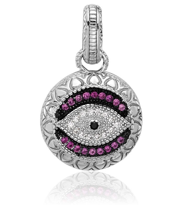 925 Sterling Silver Black Cubic Zirconia CZ Lab Red Ruby Hamsa Hand of Fatima Evil Eye Protection Good Luck Necklace Chain Pendant Charm