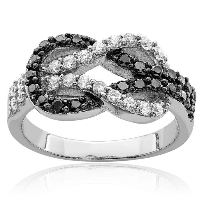 925 Sterling Silver Black Cubic Zirconia CZ Love Knot Ring