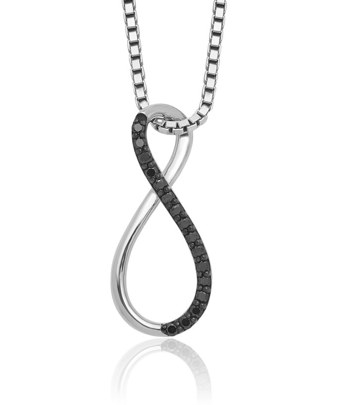 925 Sterling Silver Black Diamond Infinity Twisted Love Knot Symbol Necklace Chain