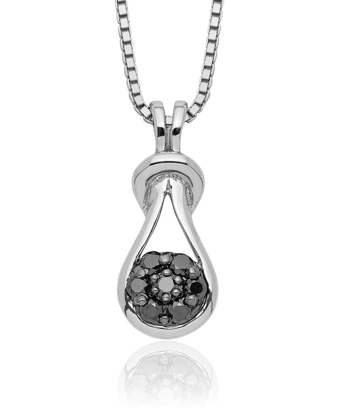 925 Sterling Silver Black Diamond Love Knot Necklace Chain