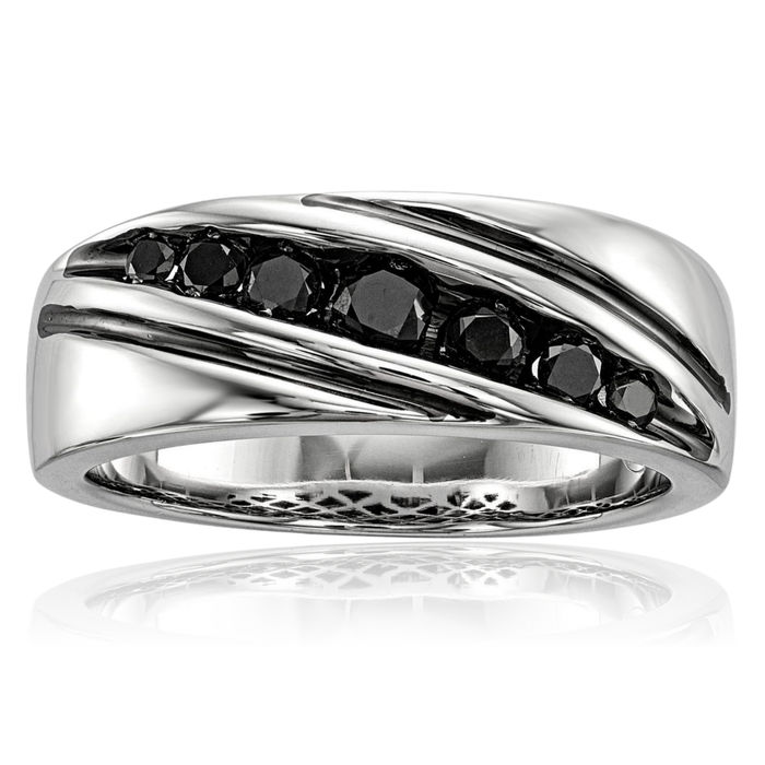 925 Sterling Silver Black Diamond Mens Band Ring