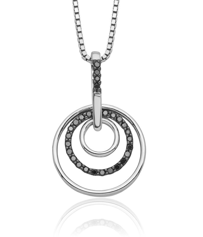 925 Sterling Silver Black Diamond Circle Round Geometric Necklace Chain