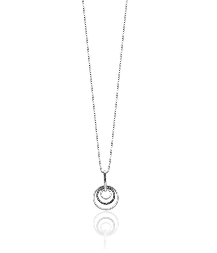 925 Sterling Silver Black Diamond Circle Round Geometric Necklace Chain