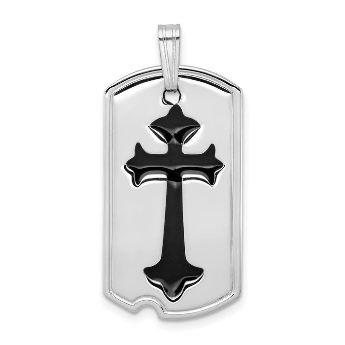 925 Sterling Silver Black Cross Dog Tag Necklace - Picture 10 of 12