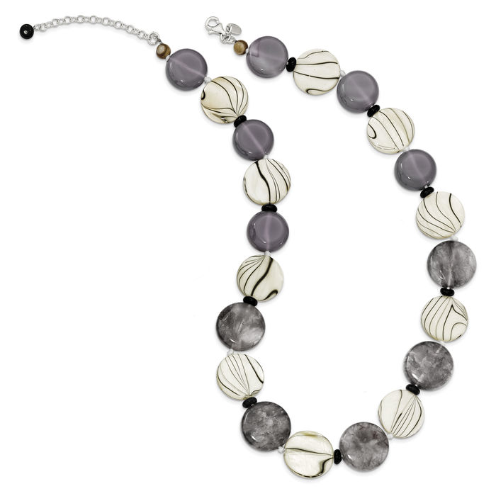 925 Sterling Silver Black Grey Agate Mop Sardonyx Chain Necklace