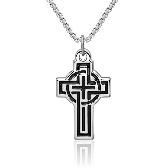 925 Sterling Silver Black Heart Irish Claddagh Celtic Iona Holy Cross Necklace Religious Chain Pendant Jesus Christ Charm Jewelry