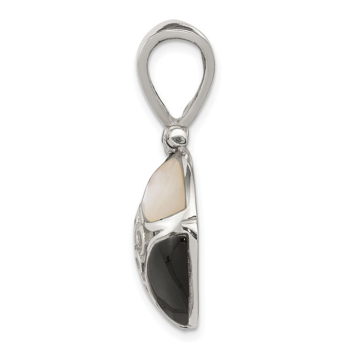 925 Sterling Silver Black Onyx Mother of Pearl Necklace Chain Pendant Charm