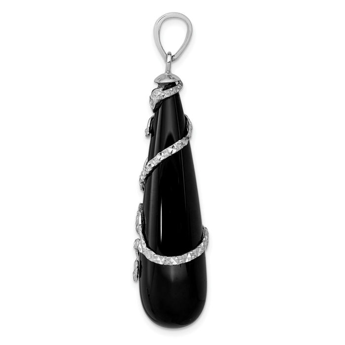 925 Sterling Silver Antique Filigree Vine Wrap Black Onyx Teardrop Dangling Necklace Charm Gemstone Pendant