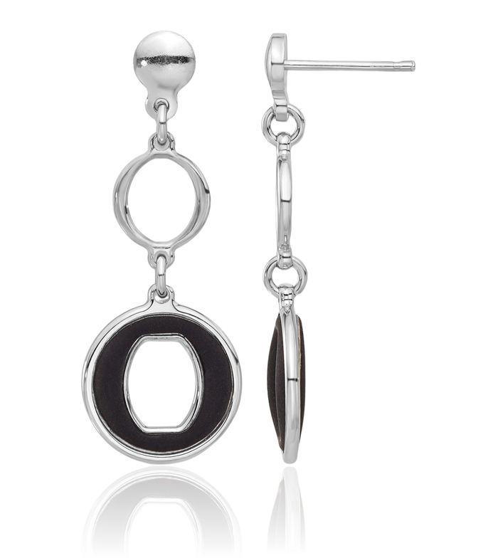925 Sterling Silver Black Circle Round Post Drop Dangle Earrings