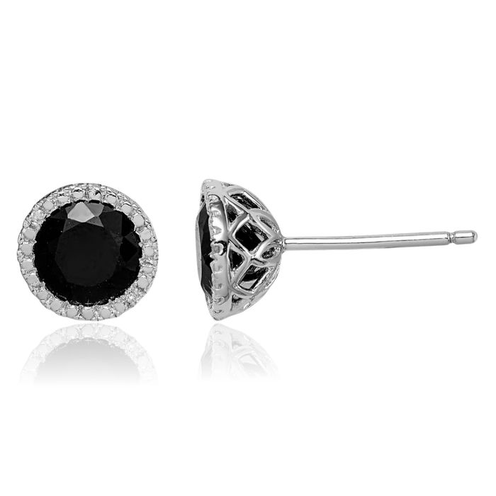 925 Sterling Silver Black Sapphire Diamond Stud Earrings