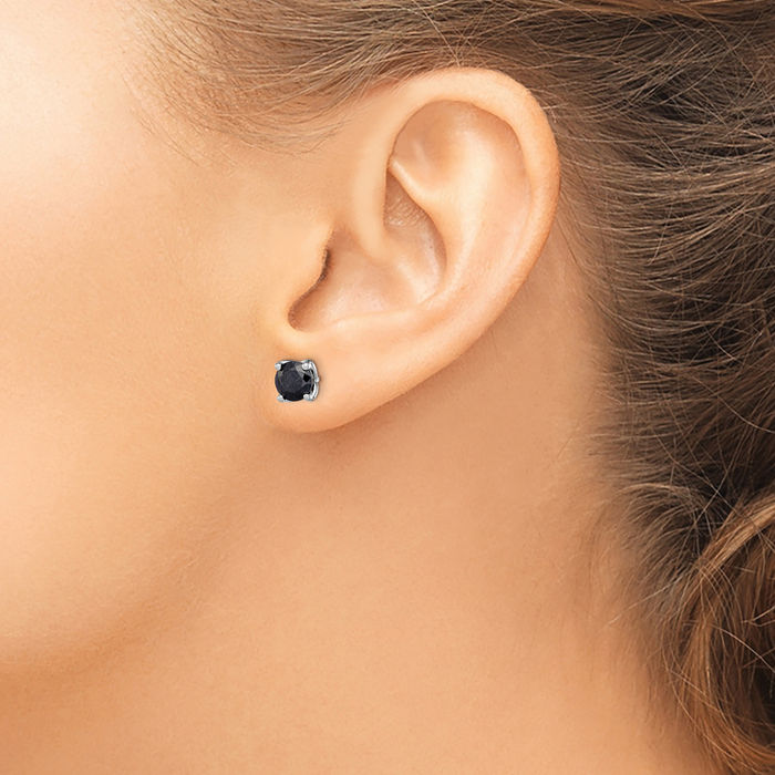 925 Sterling Silver Black Sapphire Studs Gemstone Earrings