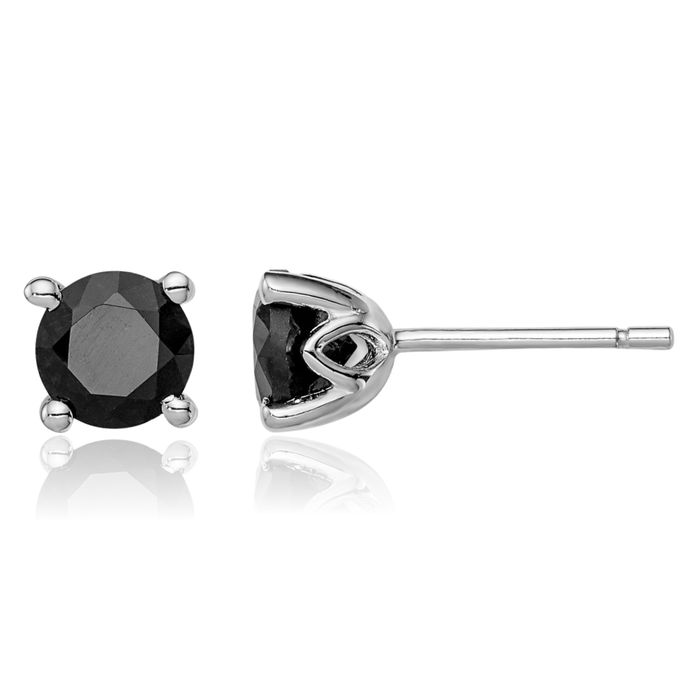 925 Sterling Silver Black Sapphire Studs Gemstone Earrings