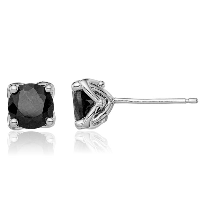 925 Sterling Silver Black Sapphire Studs Gemstone Earrings