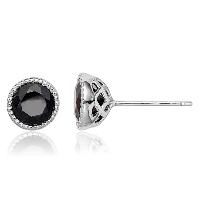 925 Sterling Silver Black Sapphire Studs Gemstone Earrings