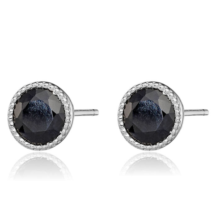 925 Sterling Silver Black Sapphire Studs Gemstone Earrings