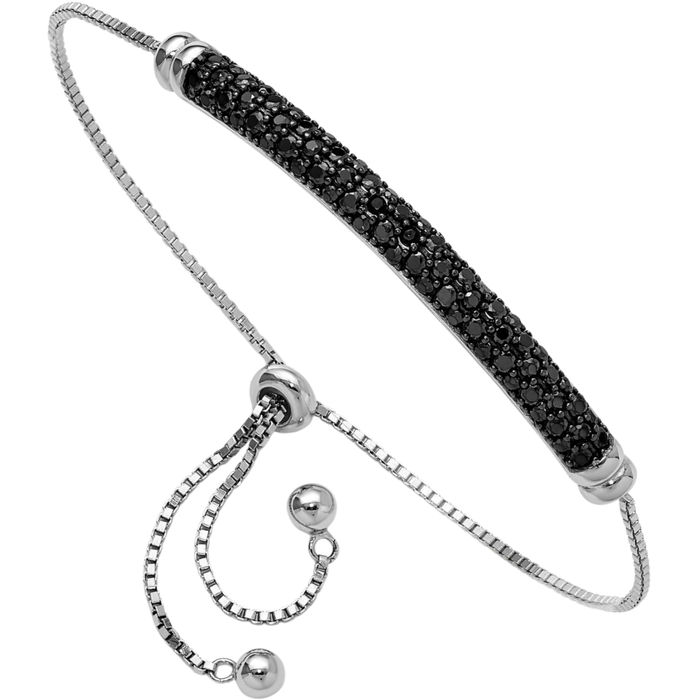 925 Sterling Silver Black Spinel Bar Adjustable Wrap Bracelet