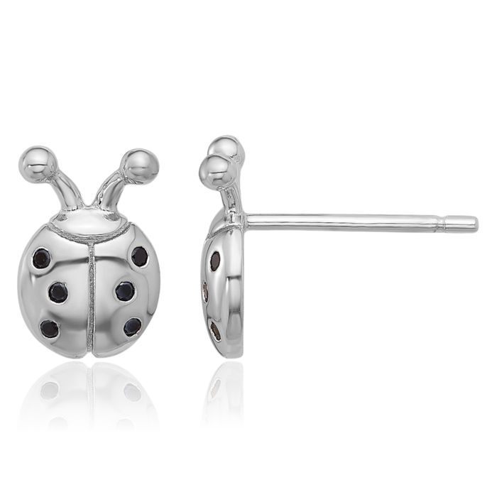 925 Sterling Silver Black Spinel Ladybug Studs Earrings