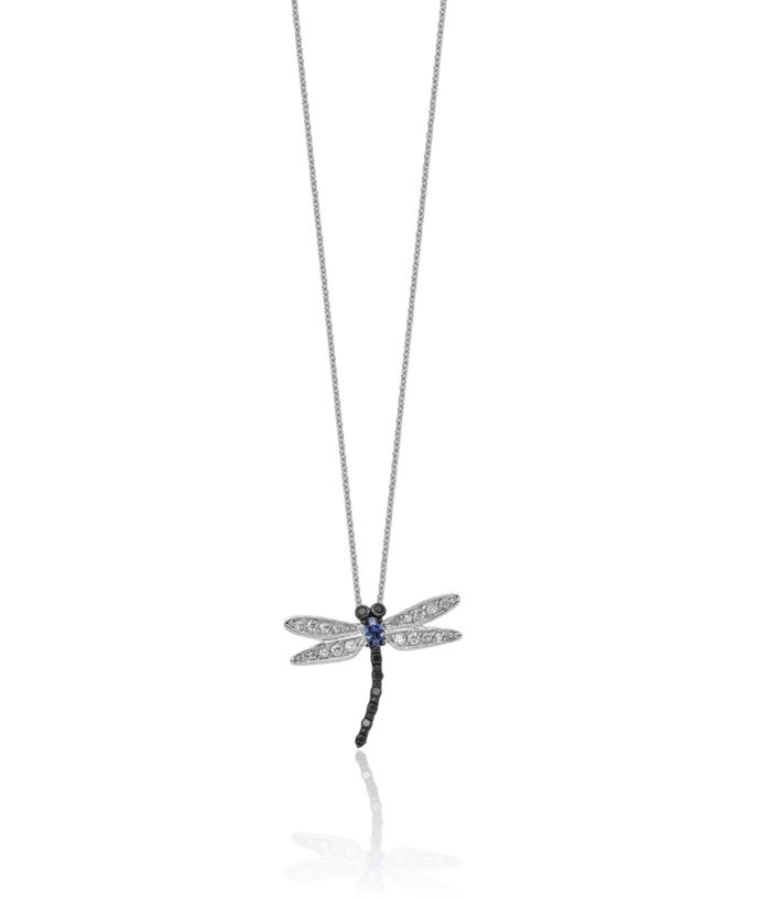 925 Sterling Silver Black White Blue Cubic Zirconia CZ Dragonfly Necklace Chain