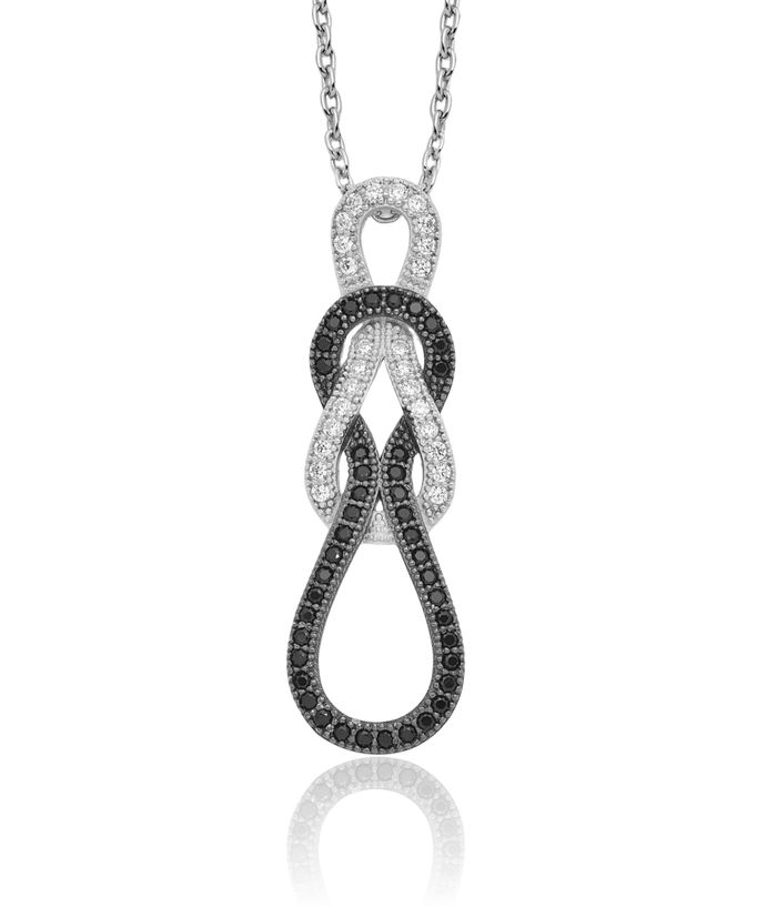 925 Sterling Silver Black White Cubic Zirconia CZ Necklace Chain