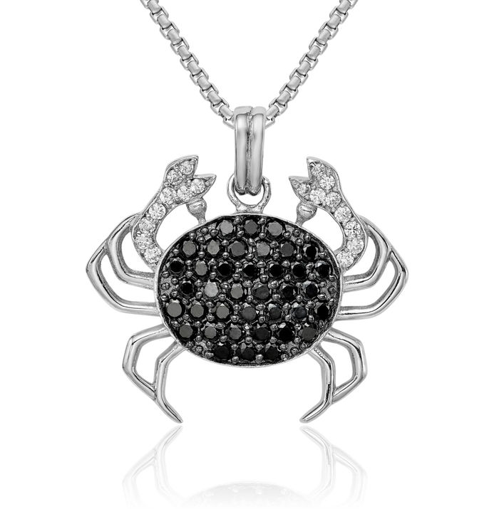 925 Sterling Silver Black White Cubic Zirconia CZ Crab Claw Necklace Chain Pendant Charm