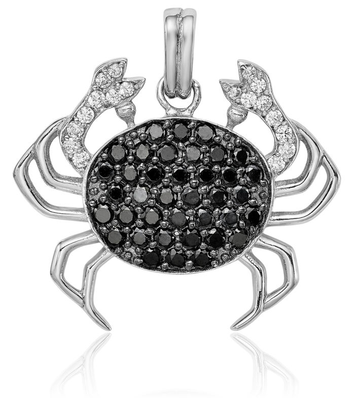 925 Sterling Silver Black White Cubic Zirconia CZ Crab Claw Necklace Chain Pendant Charm